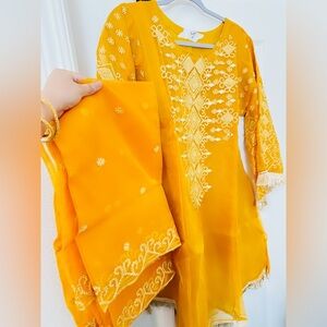 Yellow Embroidered Traditional Dress 2 pc